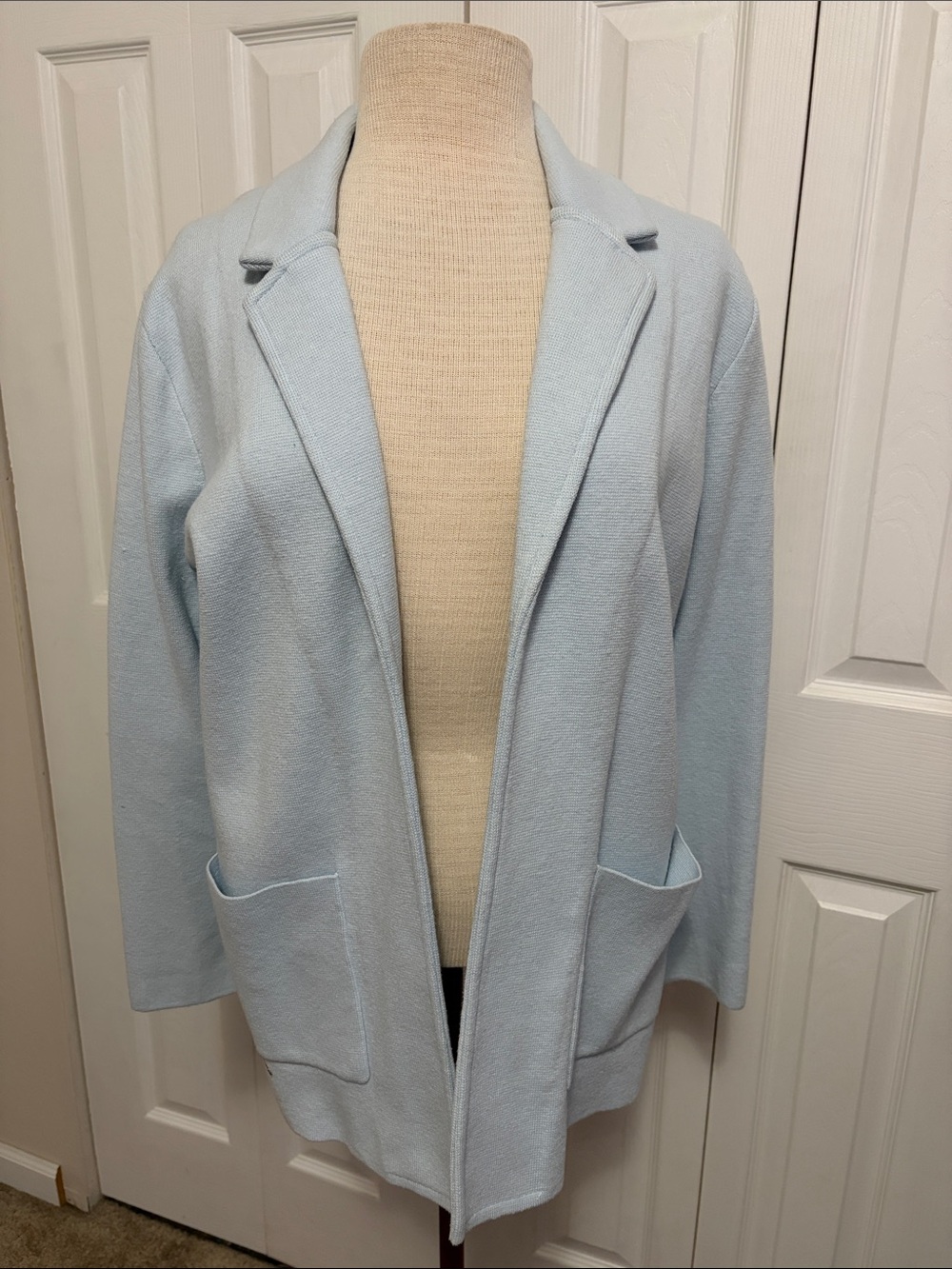 Maraschino Light Blue Open-Front Women's Knit Sweater Blazer Size Medium